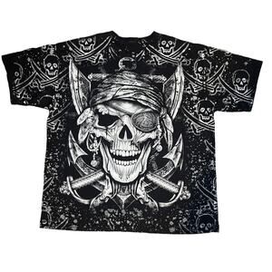 YAZBEK Puerto Vallarta Mexico B&W Pirate SKULLS AOP Art Graphic T-Shirt 2XL 2X